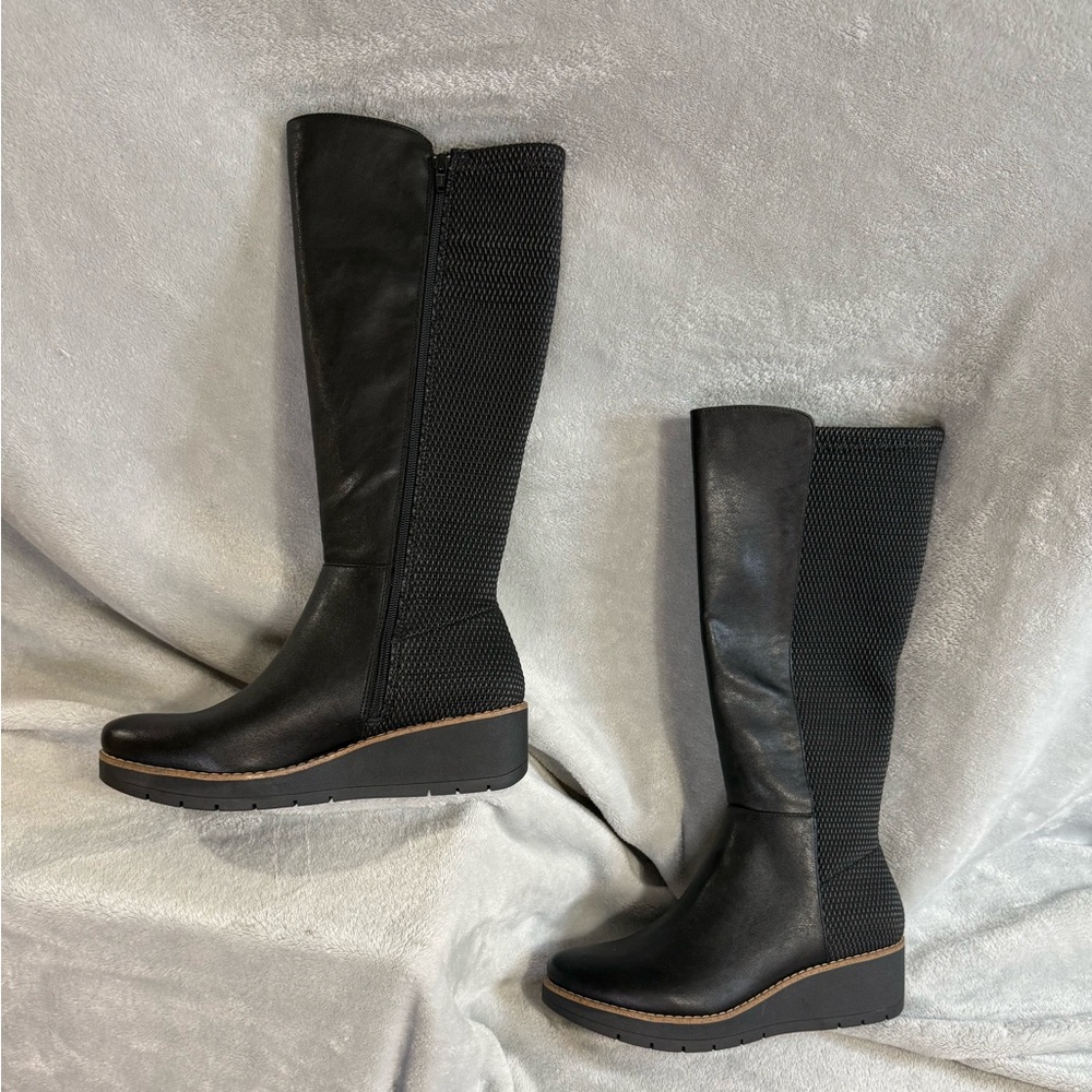 Sofft Black Over the Knee Wedge Heel Boots